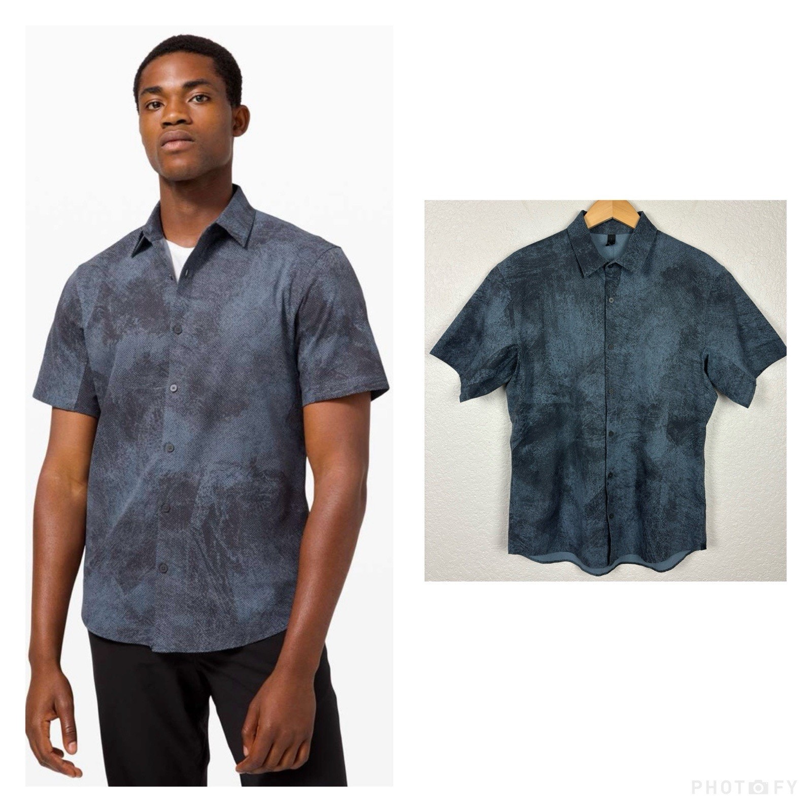 Lululemon Airing Easy Mens Shirt *Ventlight Mesh Size Large Pixel Print Blue